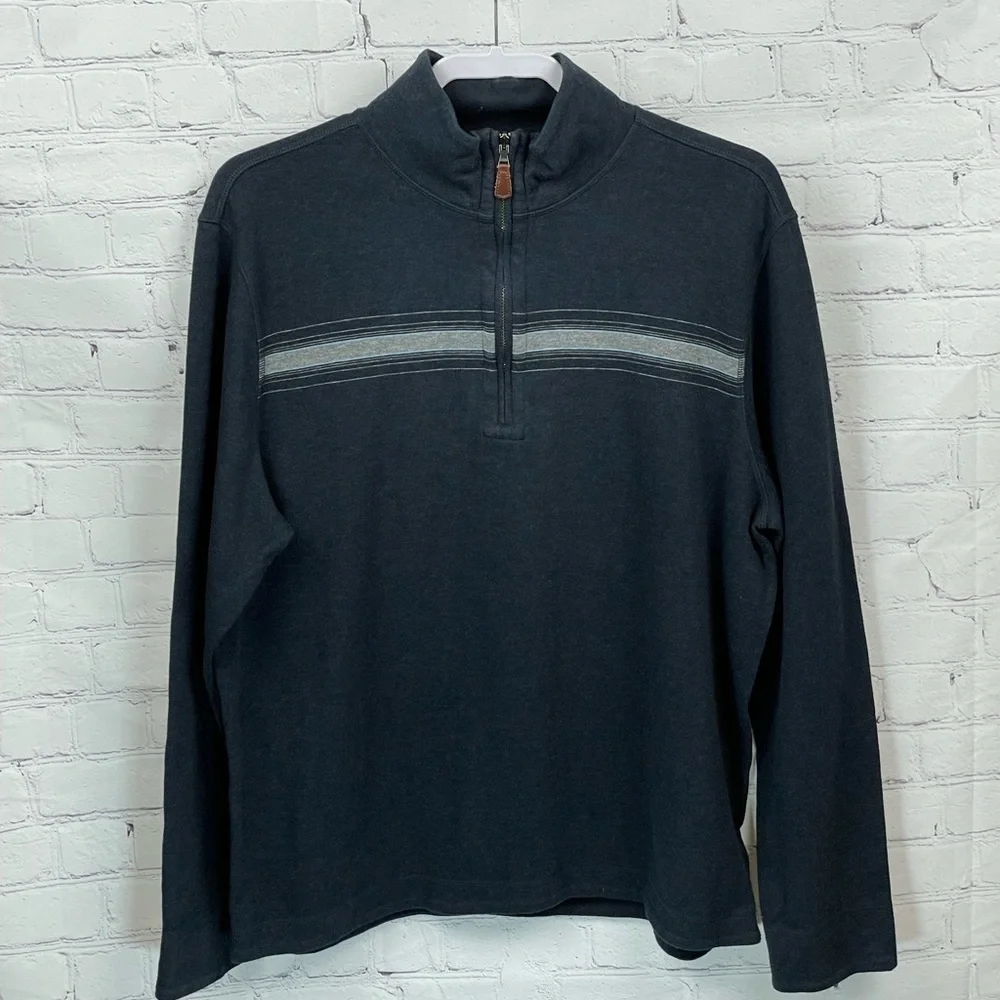 BANANA REPUBLIC Reversible 1/4 Zip Pull Over Sweater Blue w/Stripe XL.